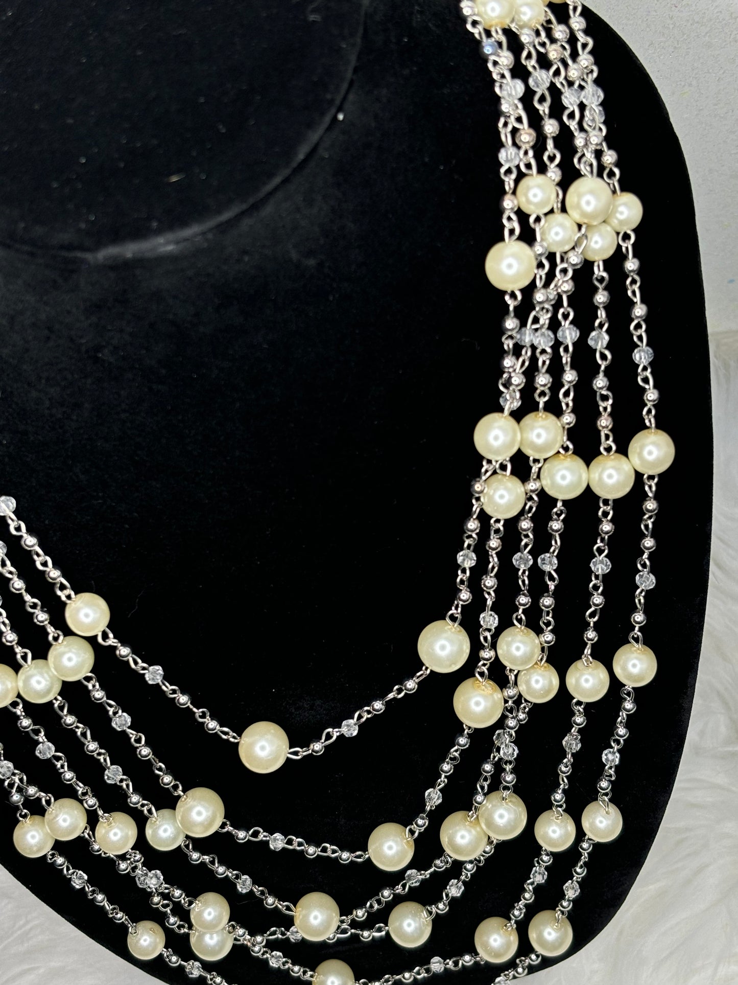 #0087 Silver Toned Pearl and Bead Necklace