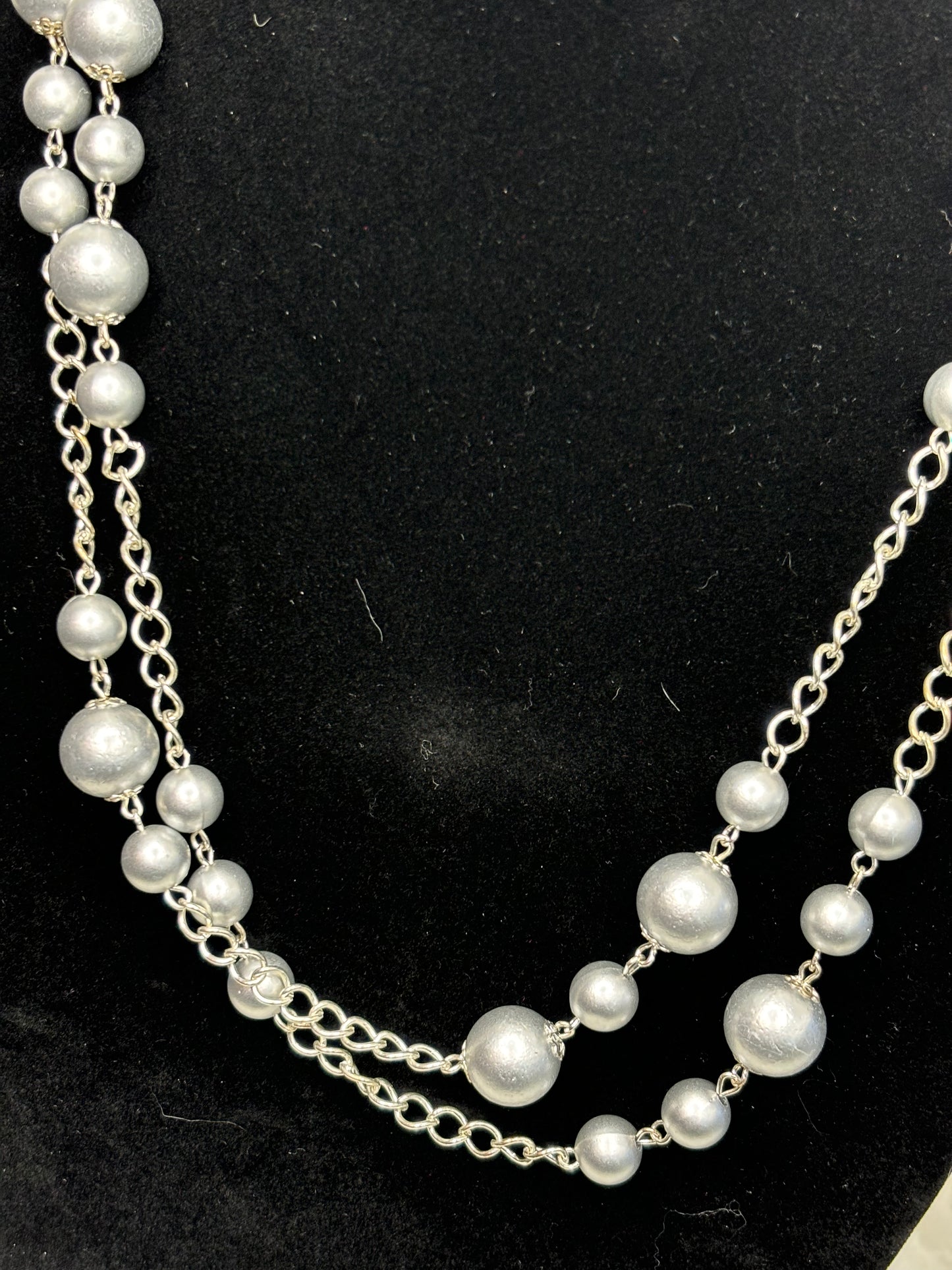 #0048 48" Faux Light Blue Pearl Necklace Silver Toned