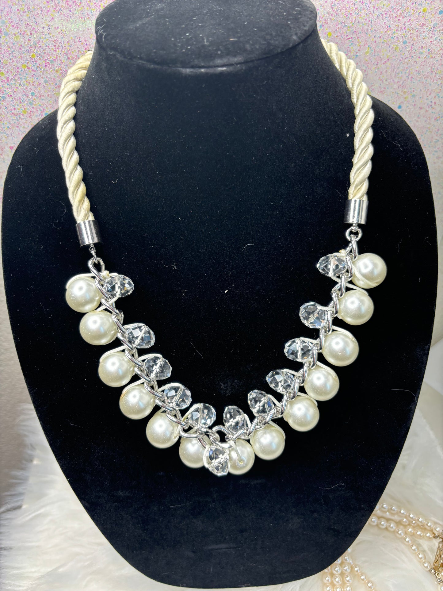 #0076 Pearl and Crystal Cluster Necklace