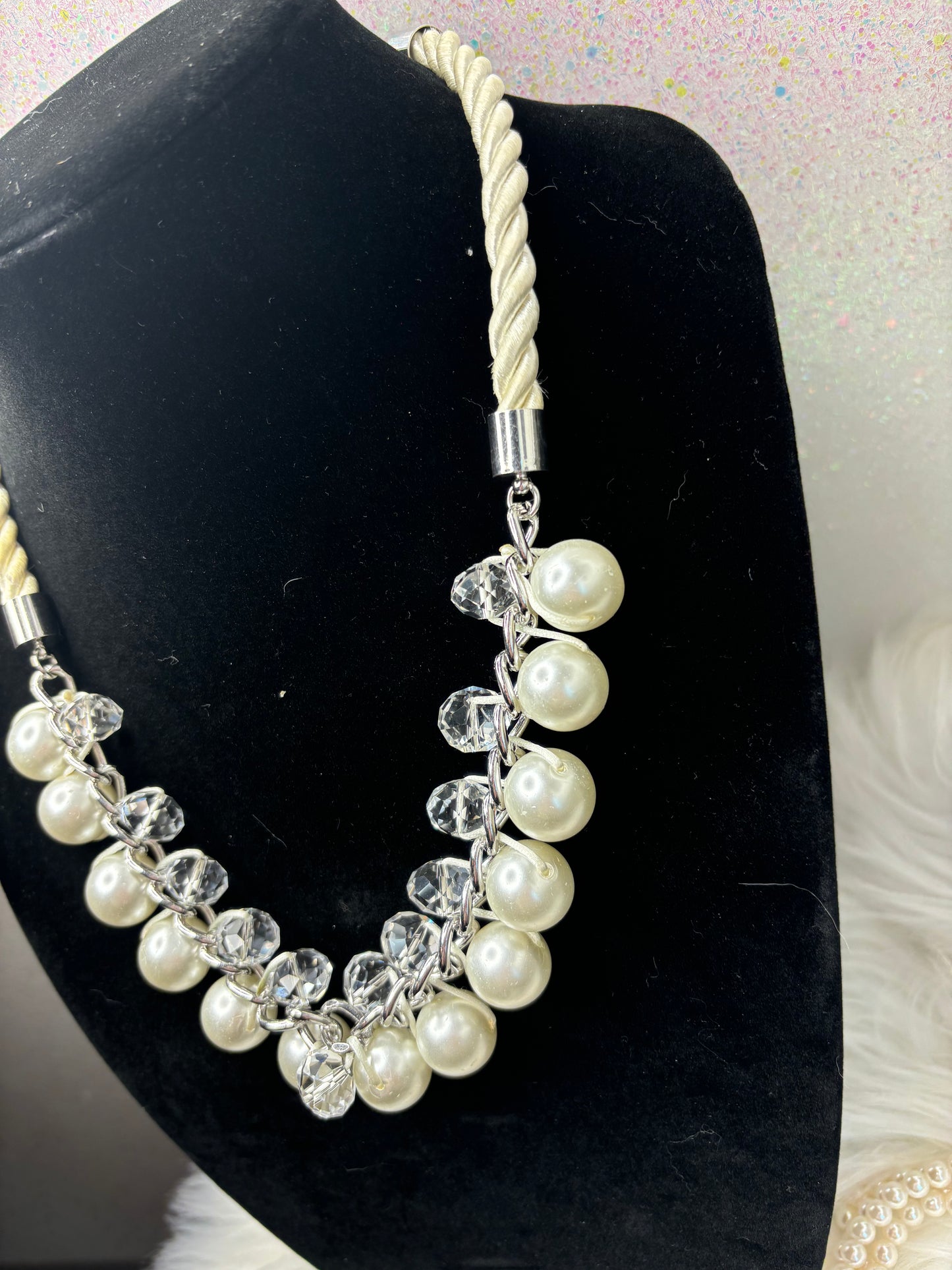 #0076 Pearl and Crystal Cluster Necklace