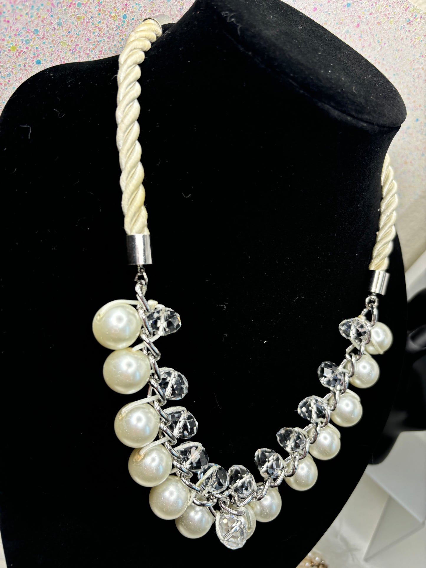 #0076 Pearl and Crystal Cluster Necklace