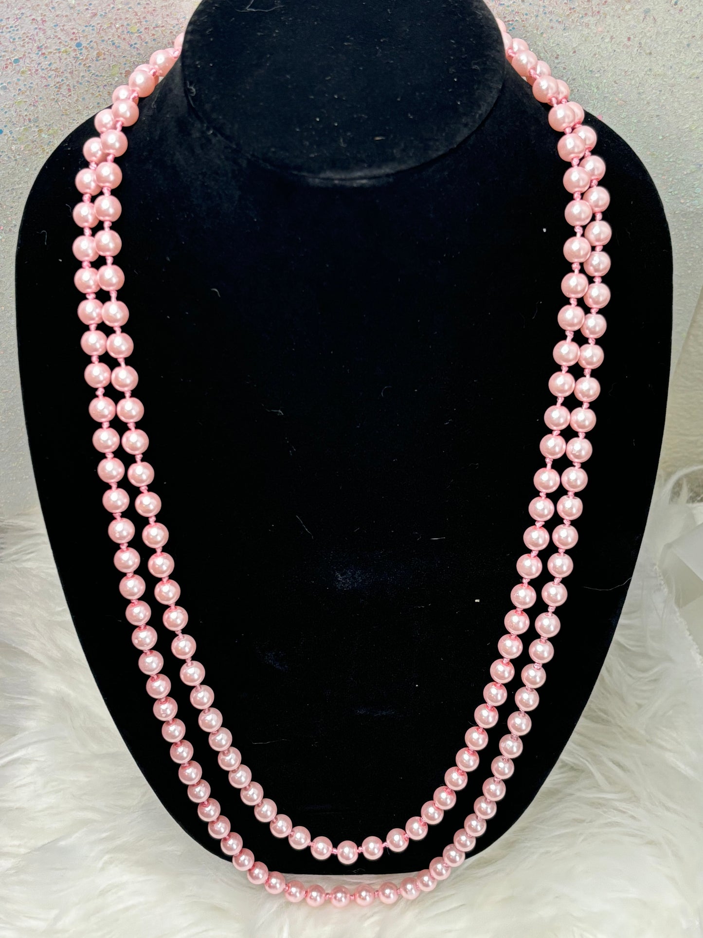 #0029 62" Pink Pearl Necklace Long