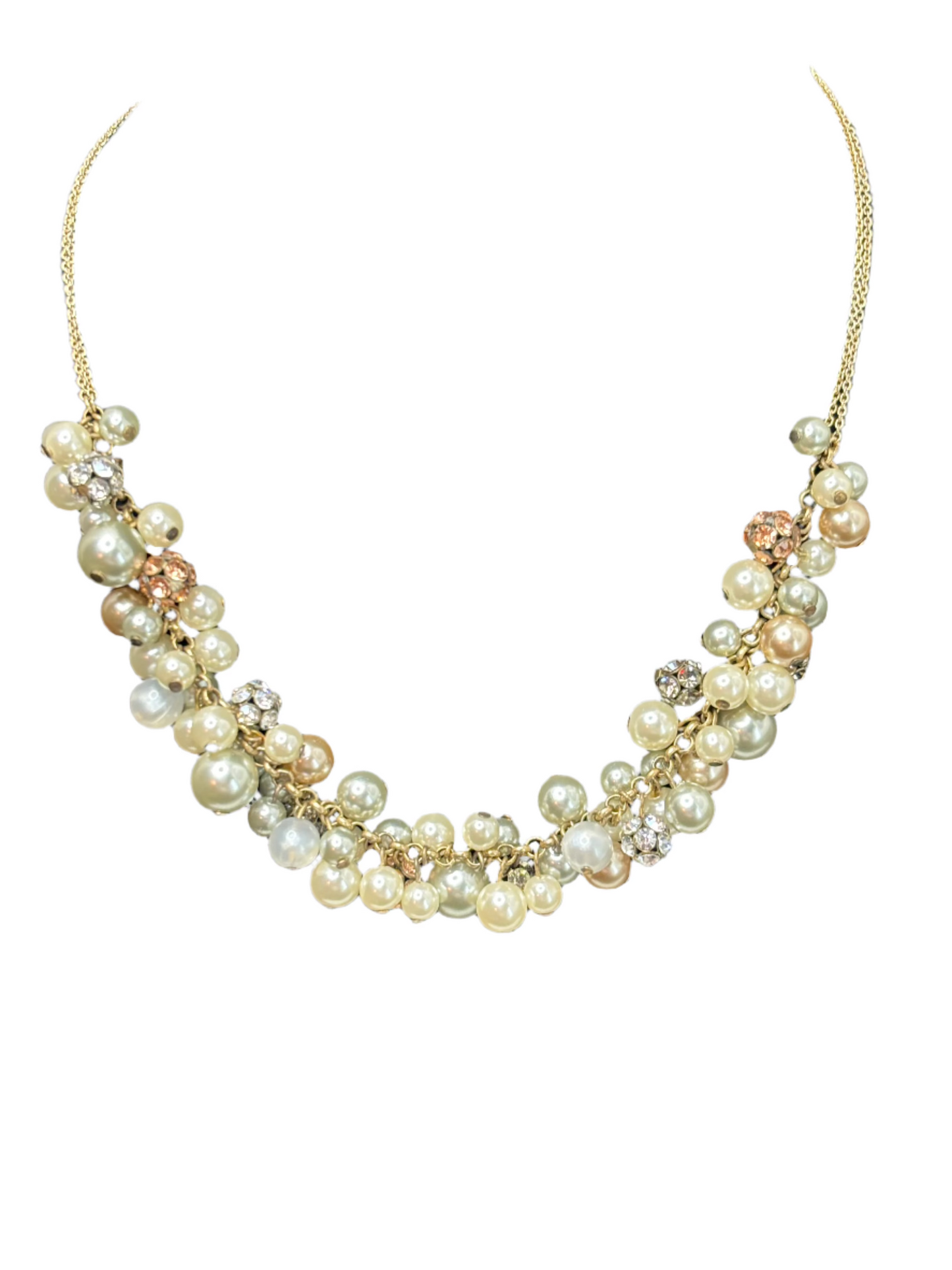 #0108 Gold Tone Pearl and Rhinestone Necklace