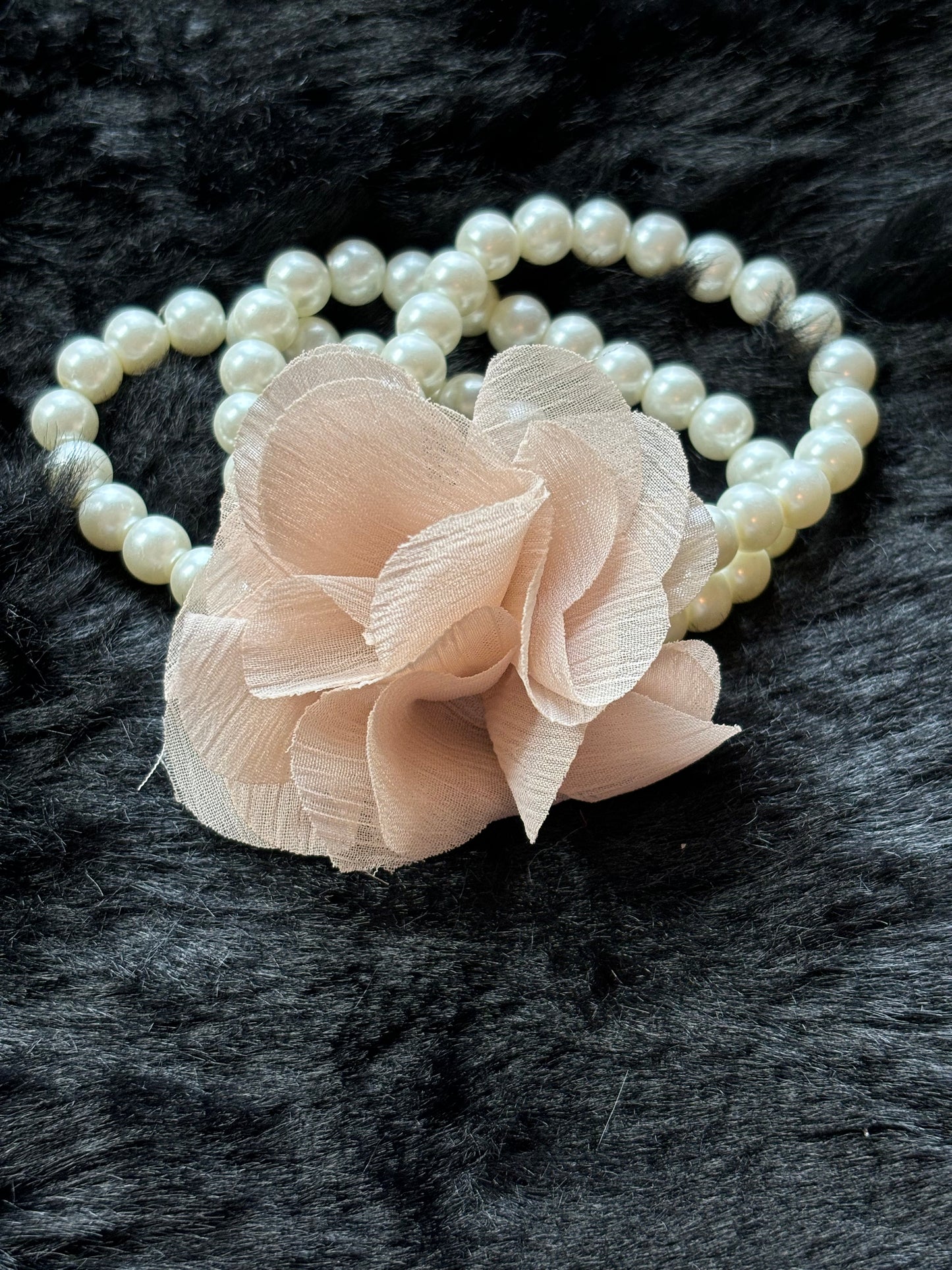 #0042 Chiffon Flower Pearl Bracelet