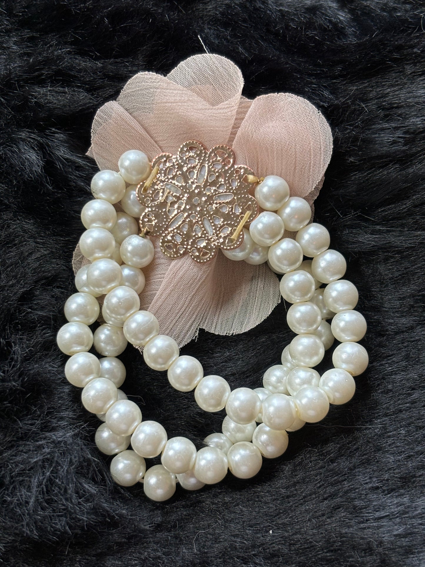 #0042 Chiffon Flower Pearl Bracelet